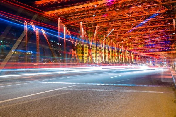 Semáforos Nocturnos Dentro Del Puente Del Jardín Shangai China —  Fotos de Stock