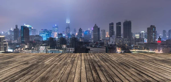 Drewniane Platformy Światła Nocy Chiny Shagnhai — Zdjęcie stockowe