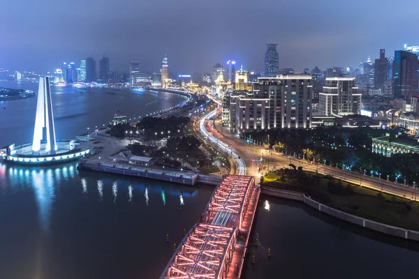 Nattvisning Shanghai Kina Floden Huangpu Och Bund — Stockfoto
