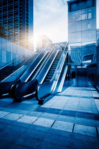 Escalator Immeuble Bureaux Moderne Des Images Tons Bleus — Photo