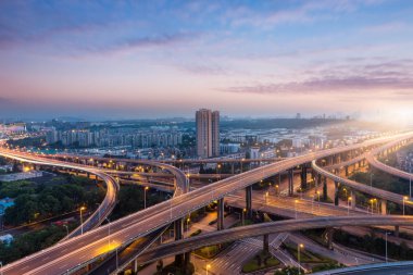 Havadan görünümü Üstgeçit gece, shanghai Çin.