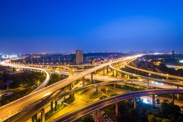 Luftaufnahme Der Überführung Bei Nacht Shanghai China — Stockfoto