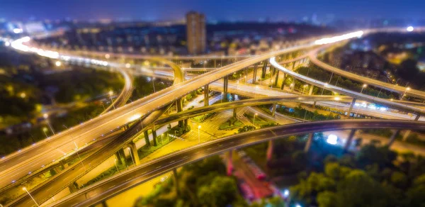 Luchtfoto Van Het Viaduct Bij Nacht Shanghai China — Stockfoto