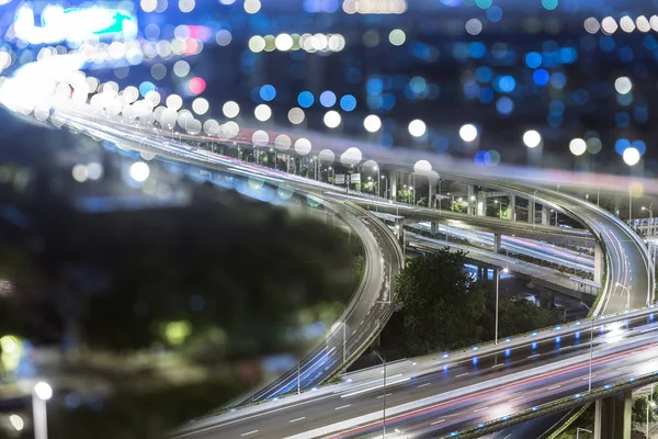 Luchtfoto Van Het Viaduct Bij Nacht Shanghai China — Stockfoto