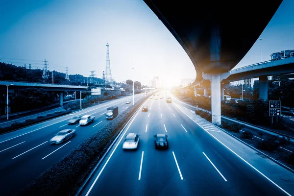 Traffico Shanghai Cina Immagine Blu Tonica — Foto Stock