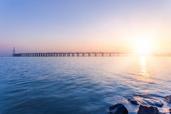 Belle Scène Crépusculaire Avec Pont Sutong Sur Fond Chine — Photo