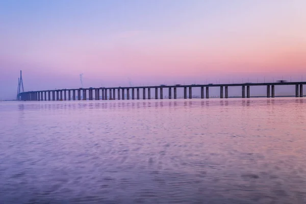 Сучасний Міст Через Річку Янцзи Заході Сонця — стокове фото