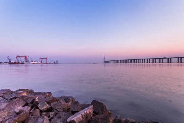Ponte Moderno Sul Fiume Yangtze Tramonto — Foto Stock