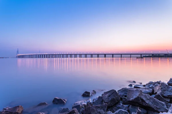 Csodálatos Twilight Jelenet Sutong Bridge Háttérben Kína — Stock Fotó