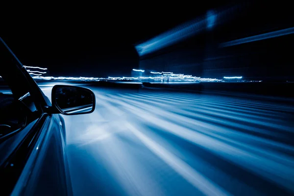 Uitzicht Vanaf Kant Van Snelle Auto Bij Nacht Motion Blur — Stockfoto