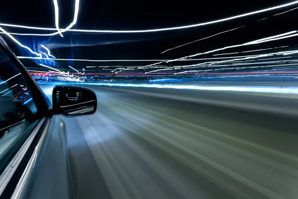 Vista Desde Lado Del Coche Alta Velocidad Por Noche Desenfoque — Foto de Stock