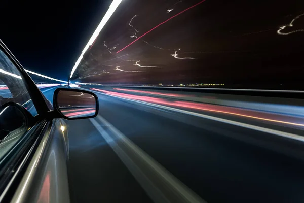 Vista Desde Lado Del Coche Alta Velocidad Por Noche Desenfoque — Foto de Stock