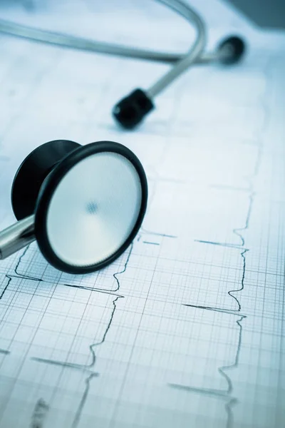 Estetoscopio Concepto Cardiograma Para Cuidado Del Corazón Escritorio — Foto de Stock