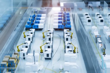 endüstriyel üretim tesisi, akıllı fabrika sanayi 4.0 konsept robot makine aleti.