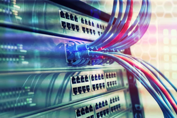 Кабель Ethernet Фоне Сетевых Коммутаторов — стоковое фото