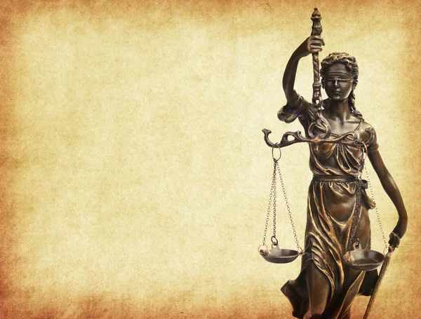 Statue Justice Old Paper Background Law Concept — Stock Photo, Image