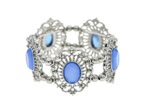 Bracelet Avec Pierres Bleues Isolées Sur Blanc — Photo