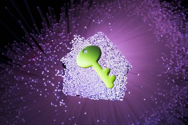 Fiber optik arka plan üzerinde akıllı ev kavramı