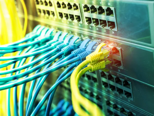 Fila Cables Red Están Conectados Interruptor —  Fotos de Stock