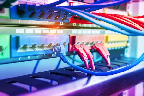 Network Cables Hub Closeup Fiber Optical Background — Stock Photo, Image