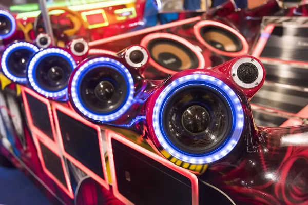 Colorful Lights Stereo Speakers Car Night — Stock Photo, Image