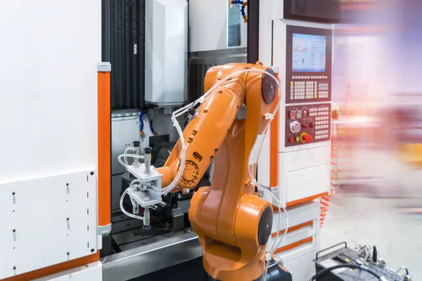 Máquina Herramienta Brazo Robótico Planta Fabricación Industrial Concepto Smart Factory — Foto de Stock