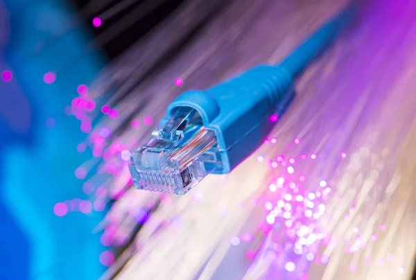 Netwerk Kabel Close Met Vezel Optische Achtergrond — Stockfoto