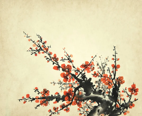 中国绘画的花朵 梅花盛开 — 图库照片