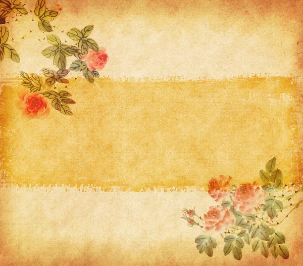 Pittura Tradizionale Cinese Fiore Rosa Sfondo Carta Vecchio — Foto Stock