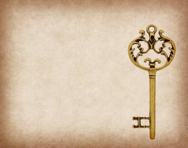 Eski dokulu kağıt üzerinde eski anahtar