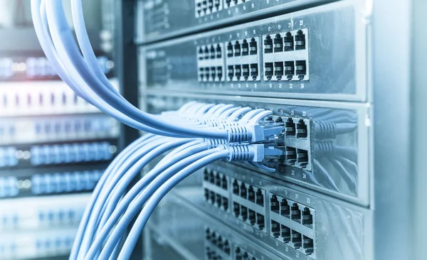 Network Cables Hub Closeup Fiber Optical Background — Stock Photo, Image