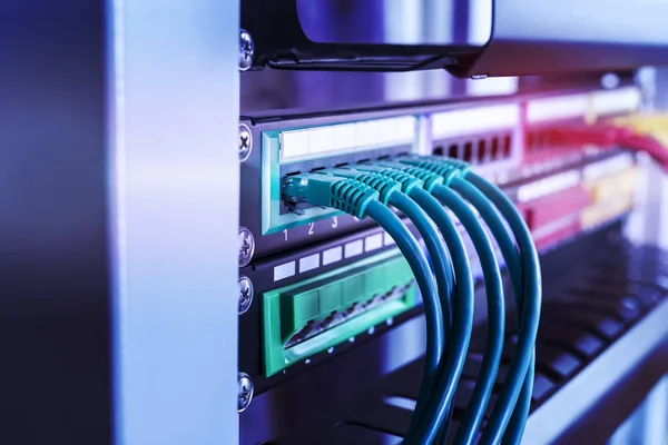 Ethernet Kabel Auf Netzwerk Switches Hintergrund — Stockfoto