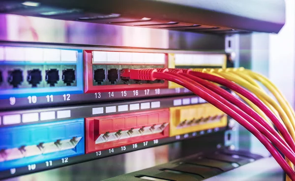 Câble Ethernet Sur Réseau Commutateurs Arrière Plan — Photo