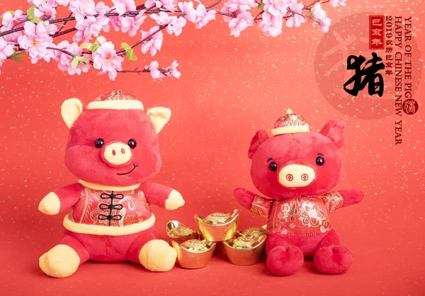 Tradition Chinese cloth doll pig,2019 is year of the pig,Chinese black characters translation: \