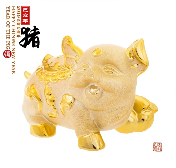 Gold Sparschwein Chinesische Kalligraphie Übersetzung Pig Red Briefmarken Übersetzung Chinesischer — Stockfoto
