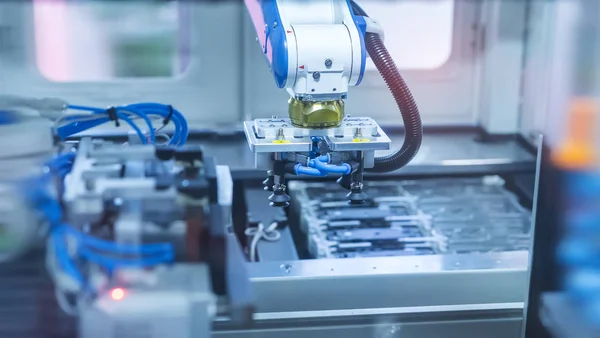Endüstriyel Makinede Robotik Pnömatik Piston Emici Ünitesi Otomasyon Sıkıştırılmış Hava — Stok fotoğraf