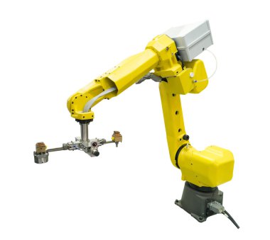 Sanayi için robotik kol beyazda izole