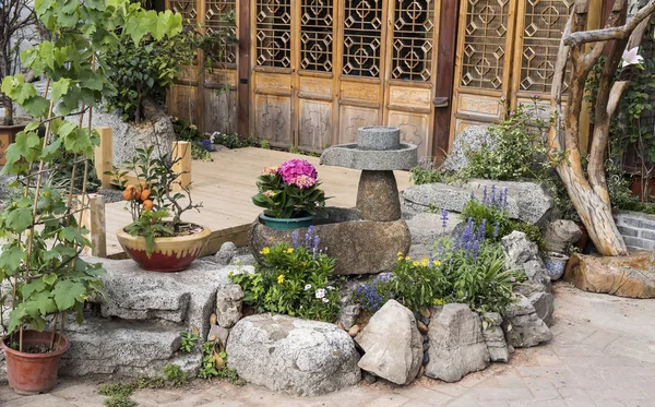 Chinese traditional style stone mill in Chinese old ancient buil