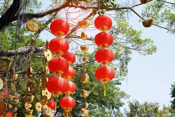 Tradition decoration lanterns of Chinese,calligraphy on coin tra — Stock Photo, Image