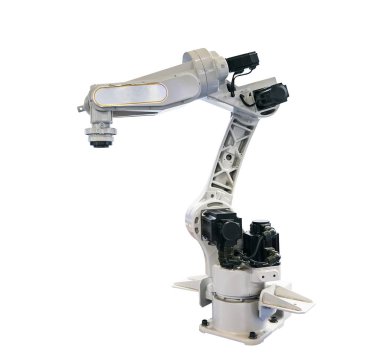 Sanayi için robotik kol beyazda izole