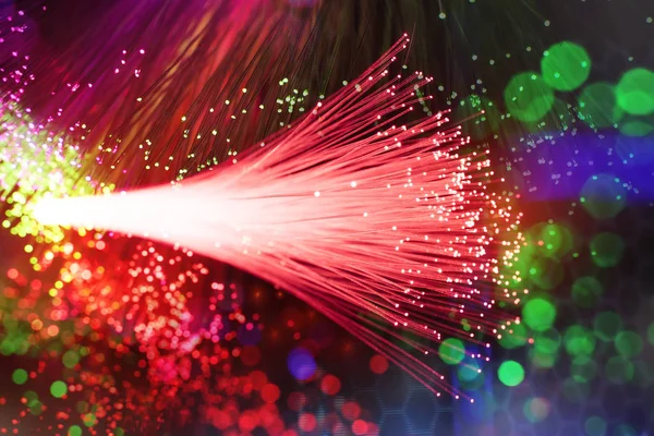 Fond abstrait de lumières de câble de réseau de fibre optique — Photo