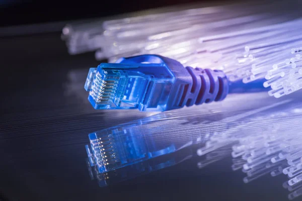 Câble réseau avec fond couleur de haute technologie — Photo