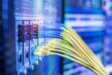 Fiber optik kabloların bağlı bir optik bağlantı noktaları ve ağ kablosu