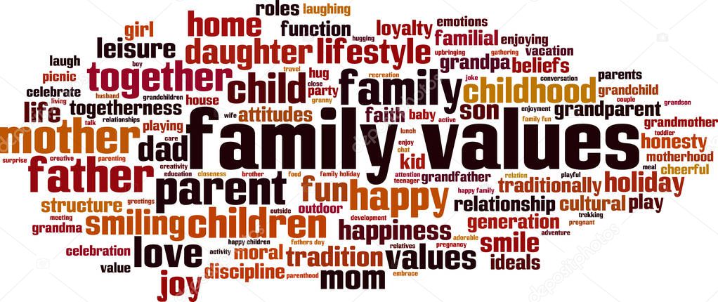 Family values word cloud concept. Vector illustration