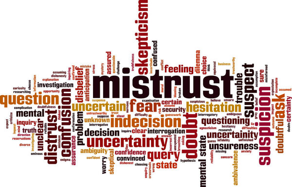 Mistrust word cloud concept. Vector illustration