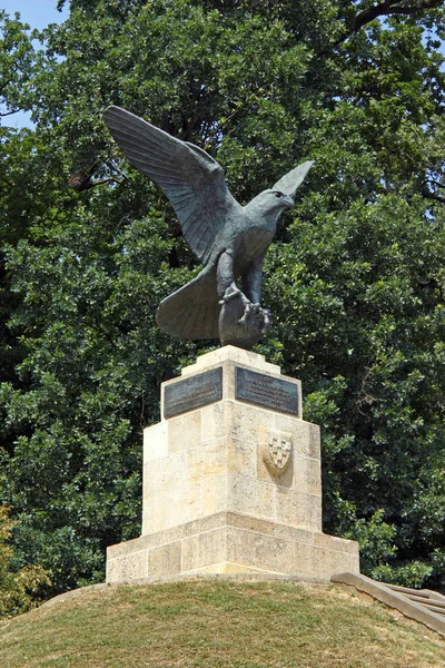Die Falkenskulptur Auf Dem Gipfel Der Buckelpiste Einem Künstlichen Hügel — Stockfoto