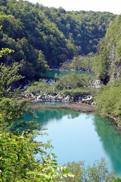 Croatia Plitvice Апреля 2018 Летний Пейзаж Красивыми Водопадами Плитвицких Озерах — стоковое фото