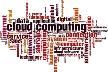 Bulut bilgi işlem kelime bulutu kavramı. Vektör çizim