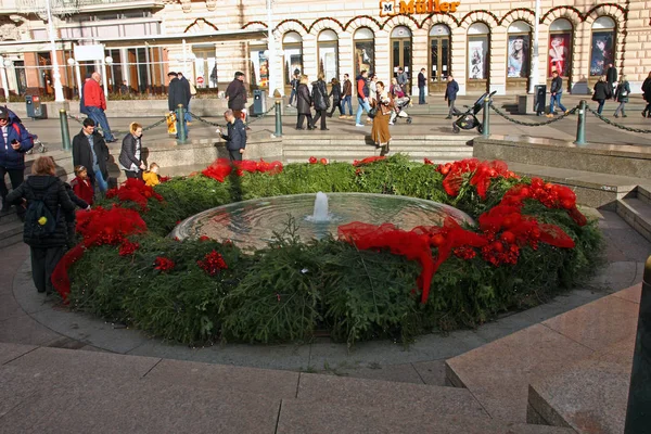 Zagreb Kroatien Januar 2018 Brunnen Mandusevac Auf Dem Zentralen Platz — Stockfoto