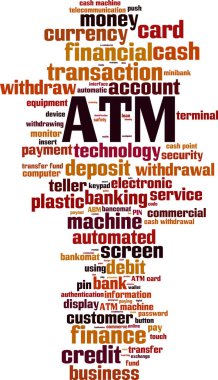 ATM kelime bulutu kavramı. Vektör çizim